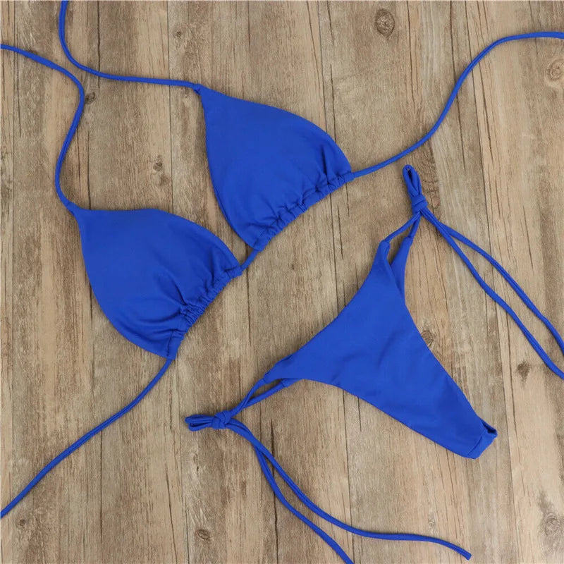 Women’s 2025 Solid Halter Triangle Bikini – Two‑Piece Thong Swimsuit for Summer Beachwear