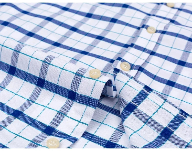 2024 New Quality Men's Social Shirt Long Sleeve 100% Pure Cotton Oxford Soft Plaid Formal Male Clothes Oversized Shirt S-7XL