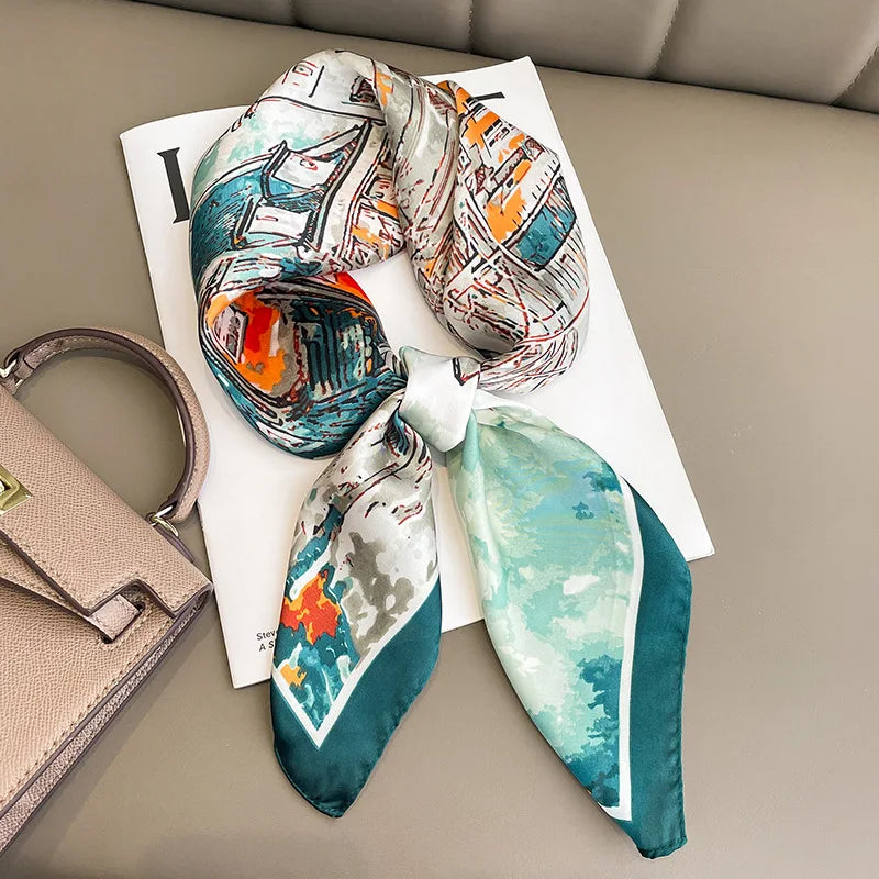 Luxury Brand Square Silk Scarf Women Hairband Design Printed Small Satin Shawls Foulard Neckerchief Female Headbands Bandana