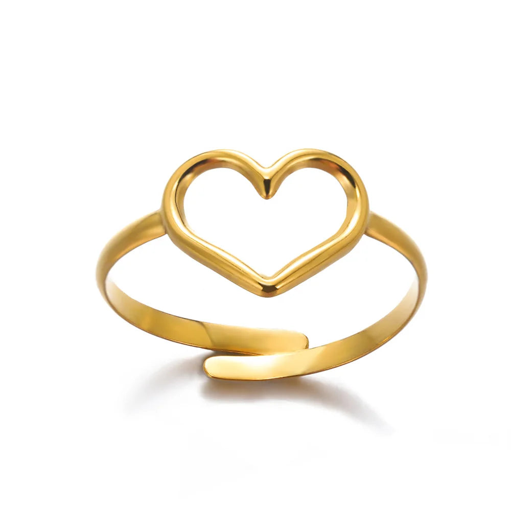 Minimalist Textured Stainless Steel Geometric Rings – Gold Open Adjustable Couple Ring for Women & Men