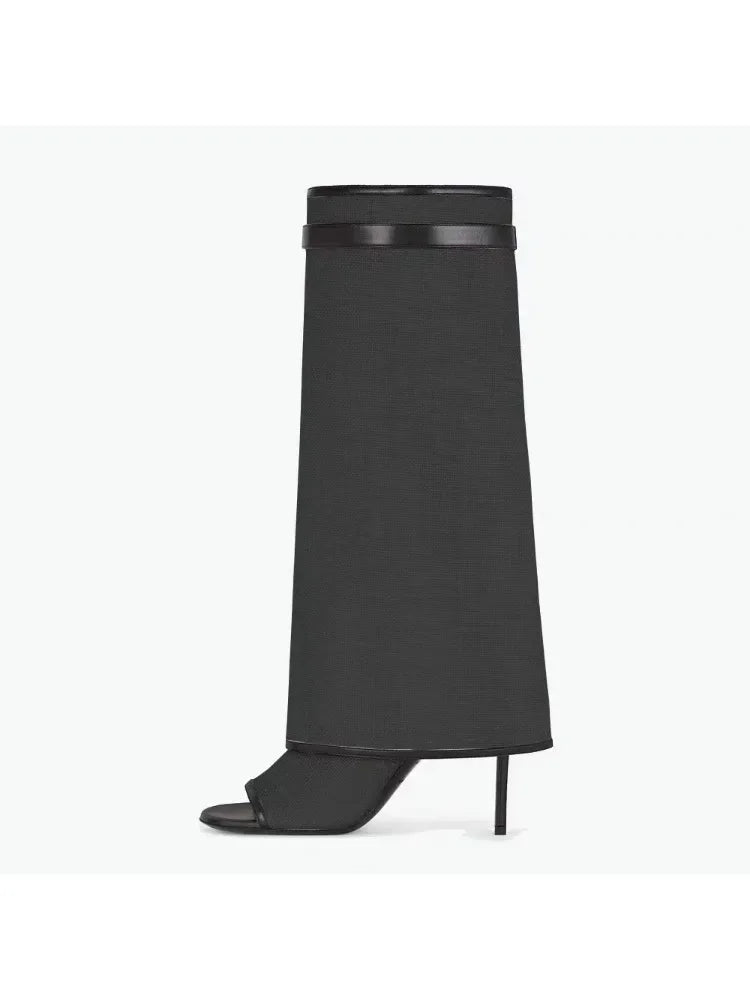 New Women's Leather Ankle Boots with Metal Buckle, Pointed Toe & Slender High Heel - Wide Shaft Short Bare Boots
