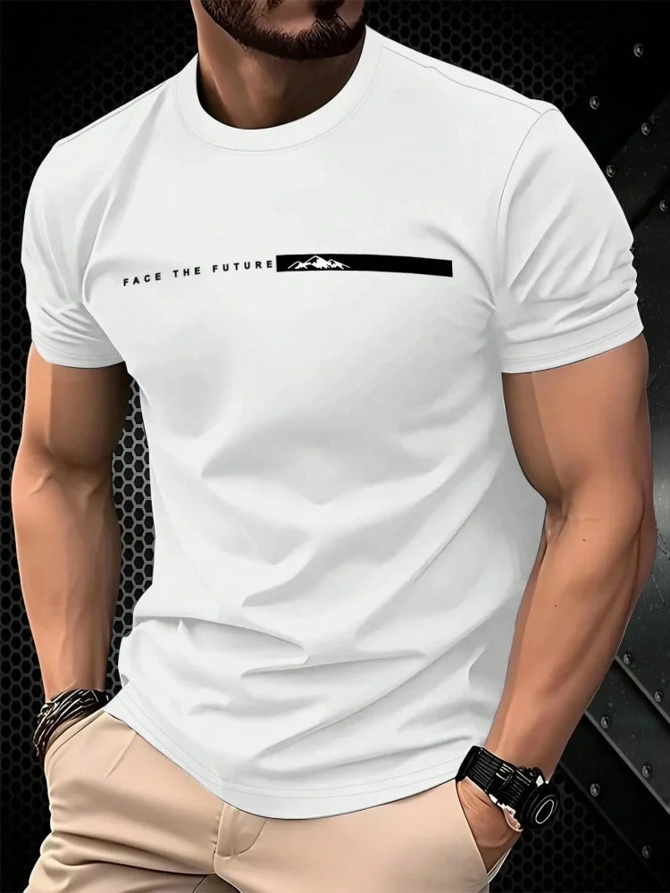 Men’s Oversized Letter‑Print T‑Shirt – Summer Loose Fit Sports Casual Short Sleeve Top