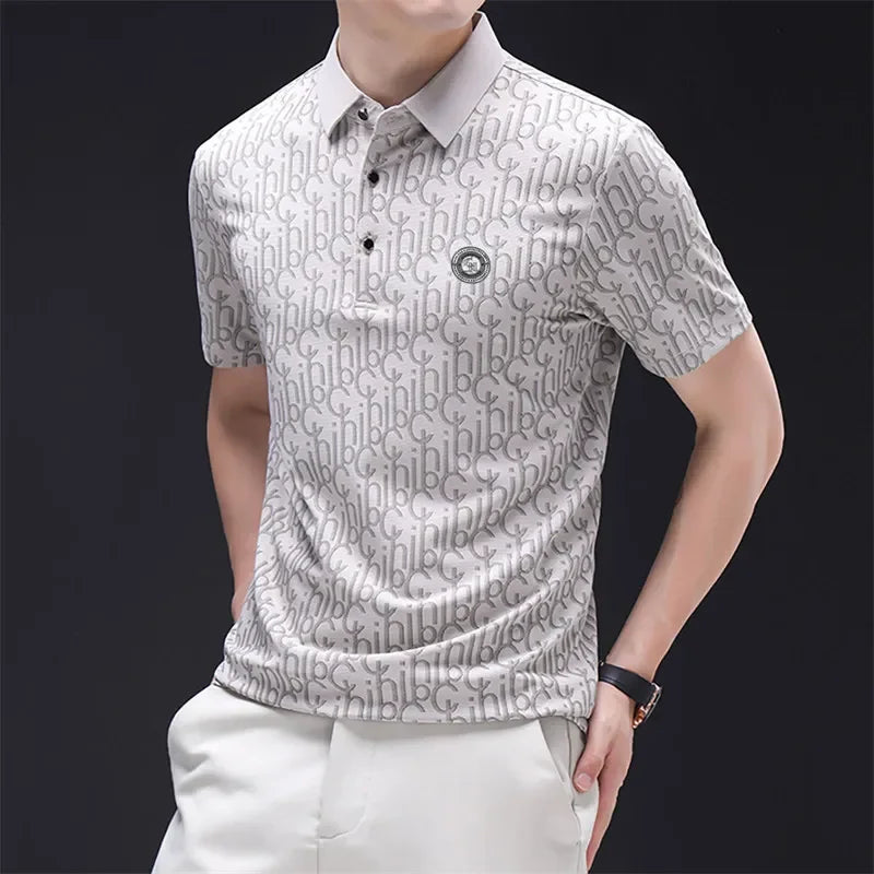 New Men's Business Casual Short Sleeved Shirt with Badge Solid Color Polo Shirt Fashionable Breathable Comfortable Versatile Top
