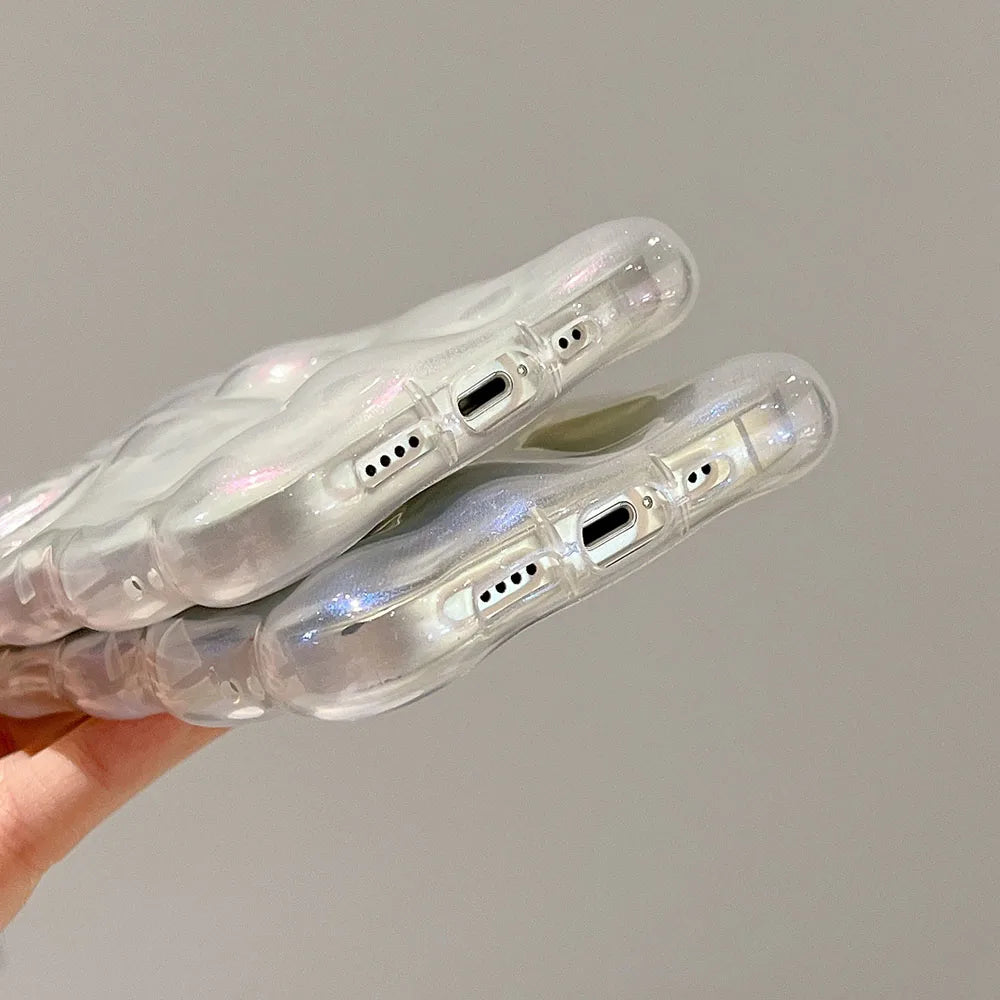 Transparent Bubbles Shape Curly capa for iPhone 13 14 12 Pro Max 11 16 Pro 15 Plus Case Glitter Shockproof Bumper Cover Soft