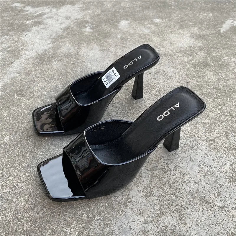 Women’s Square‑Head Thin High‑Heel Slippers