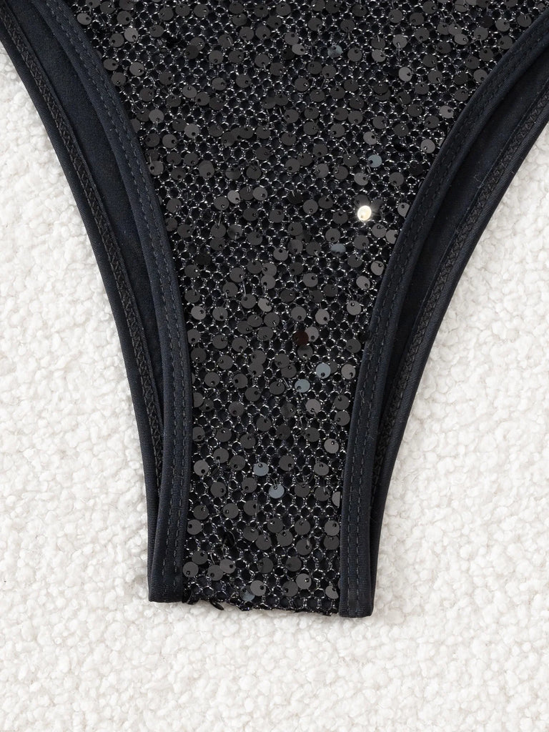 2025 Shiny Sequins Triangle Wrapped Bikini Set — Sexy Lace‑Up Micro Thong Swimsuit for Women