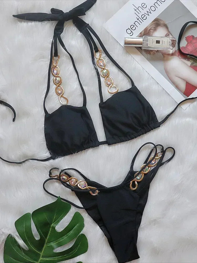 Sexy Jewelled Halter Bikini