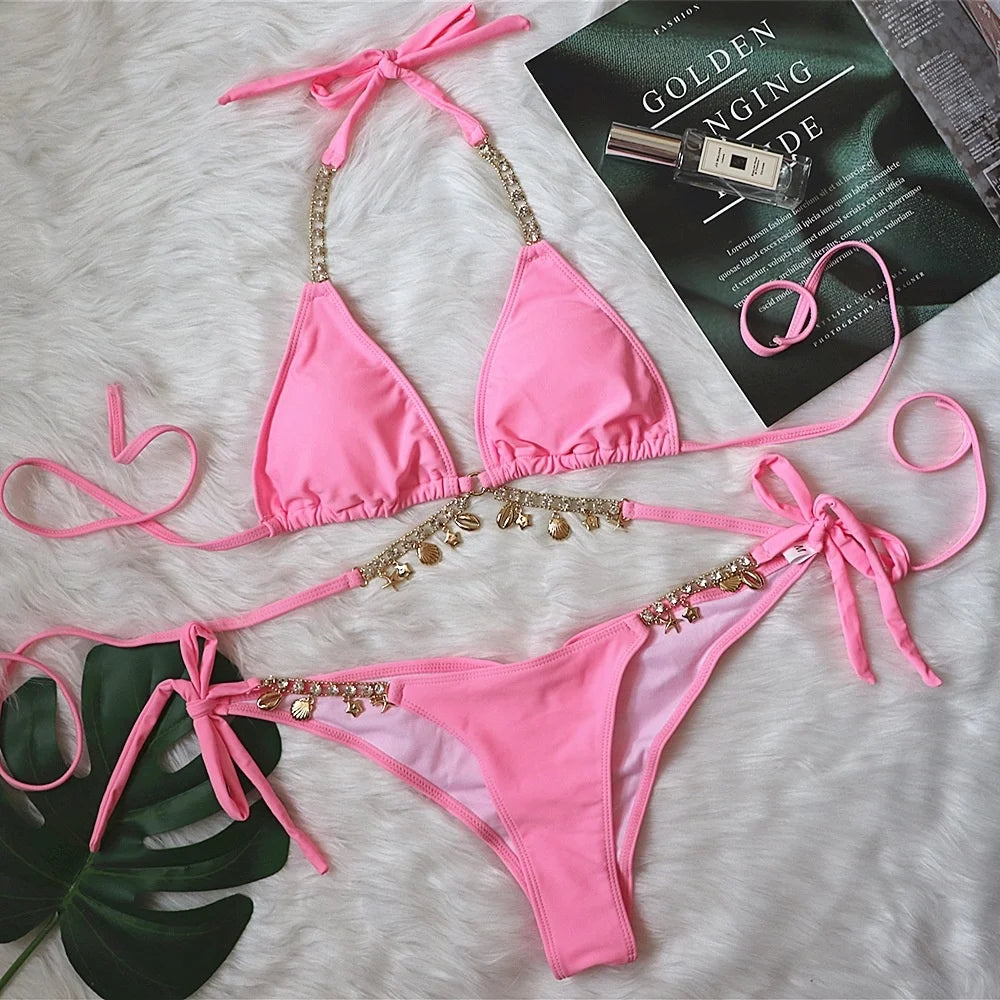 Sexy Solid‑Color Brazilian Bikini Set