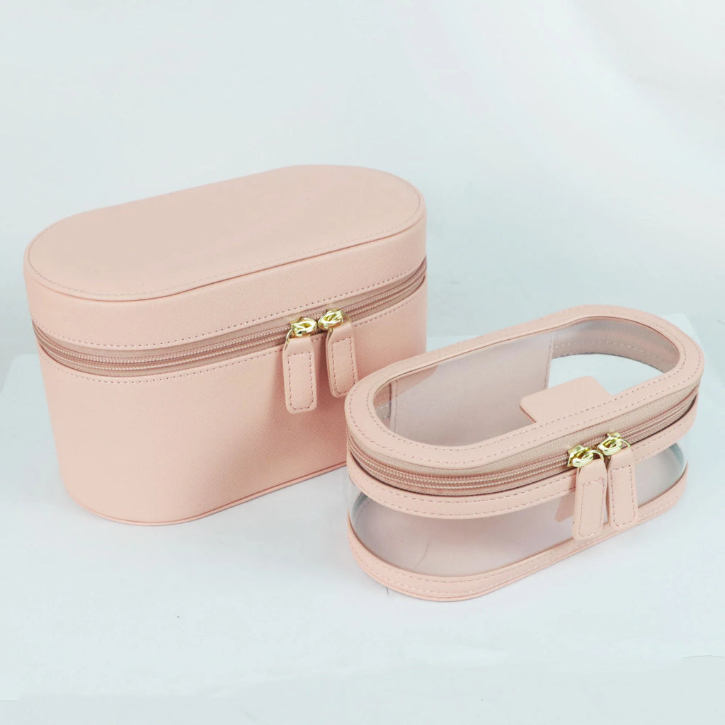 Customizable Name Saffiano Leather Toiletry Case – Women’s Luxury Travel Makeup Organizer & Dopp Kit Set