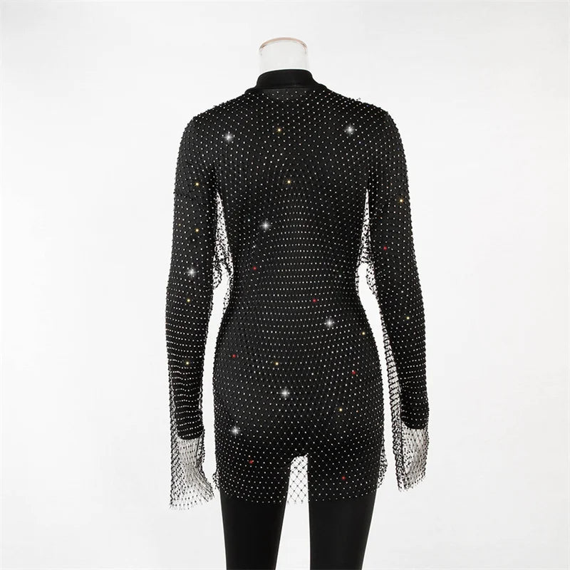Vintage Diamond Rhinestone Summer Women Sexy Bikini Cover Up Mesh Fishnet Swimsuit Swimwear Dress Bathing Beachwear Dropshipping