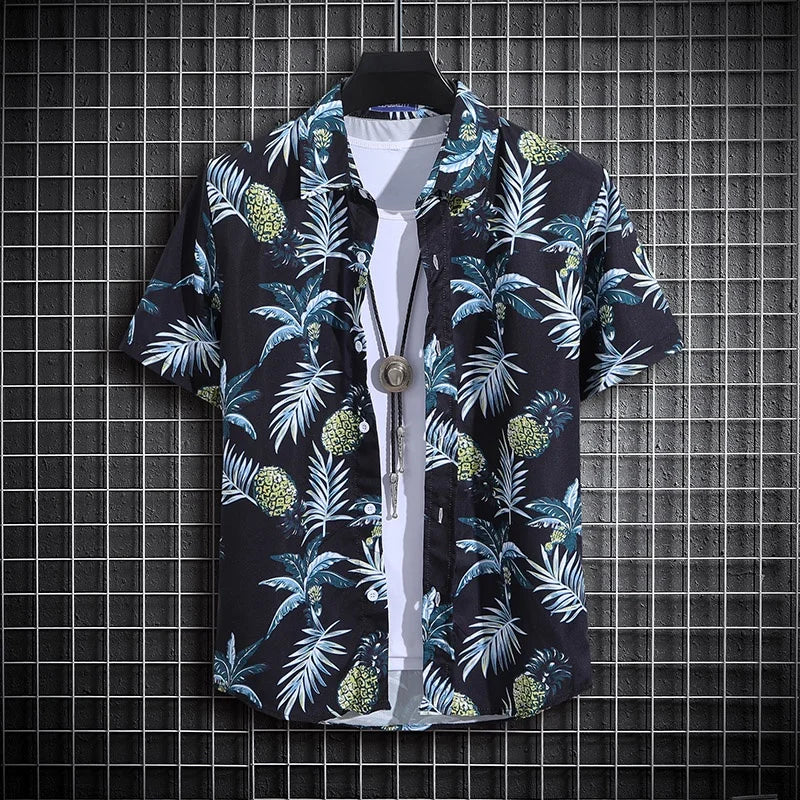 Men’s Summer Printed Short‑Sleeve Shirt – Thin Beachwear Turtle‑Neck / Polo Casual Top