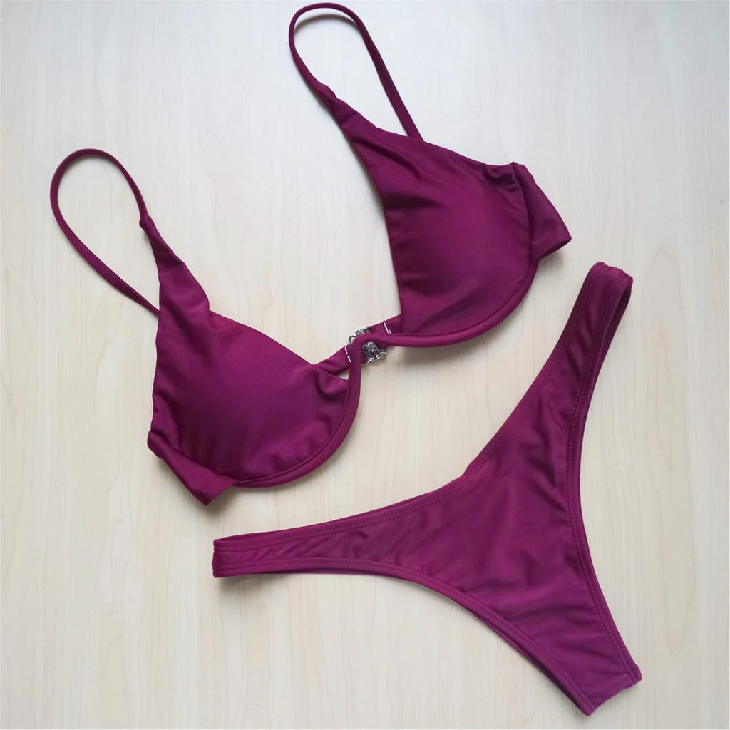 Women’s V‑Bar Underwire Bikini – V‑Shape Wire Two‑Piece Swimsuit S–XL (V439)