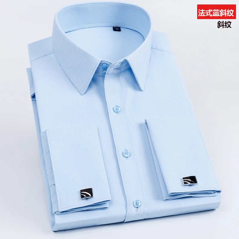 Men’s French Cufflink Slim‑Fit Business Shirt