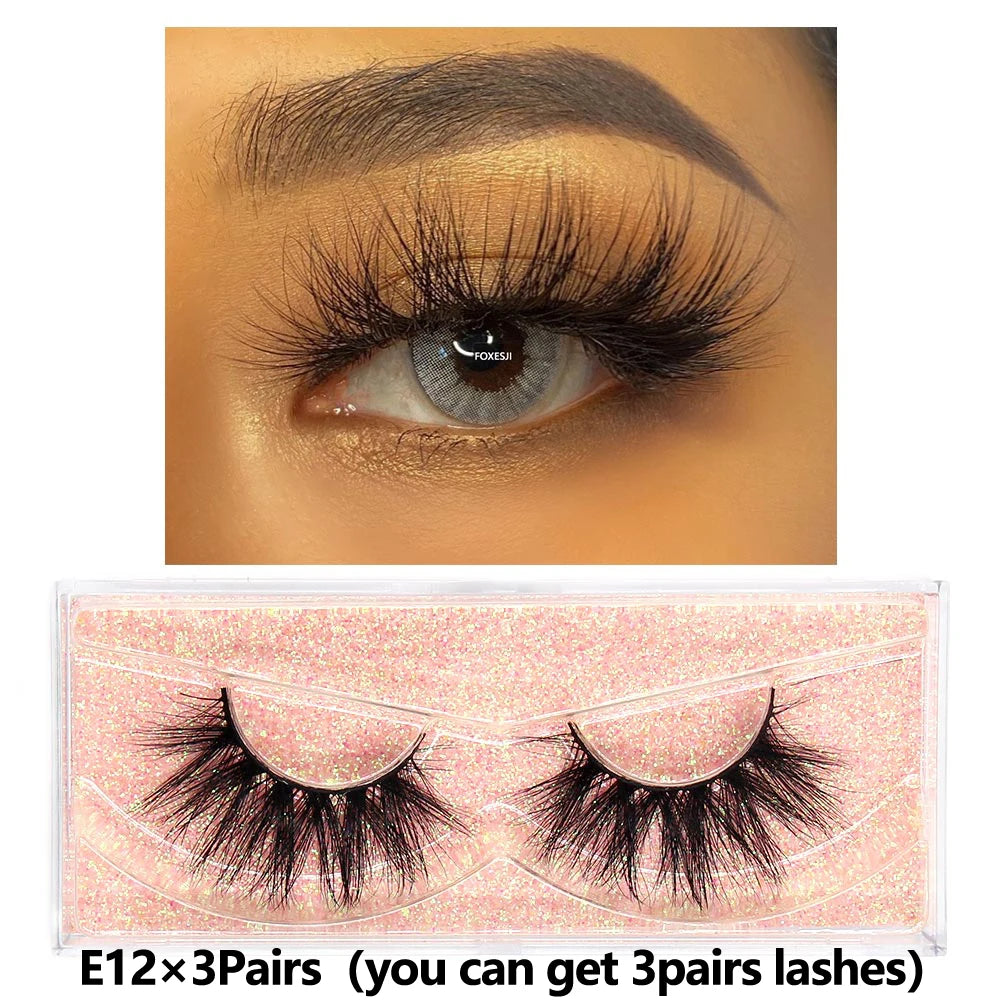FOXESJI 3Pairs 3D Mink Lashes Fluffy Wispy Soft Corss Mink Fake Eyelashes Reusable Lash Extension Thick False Eyelashes Makeup