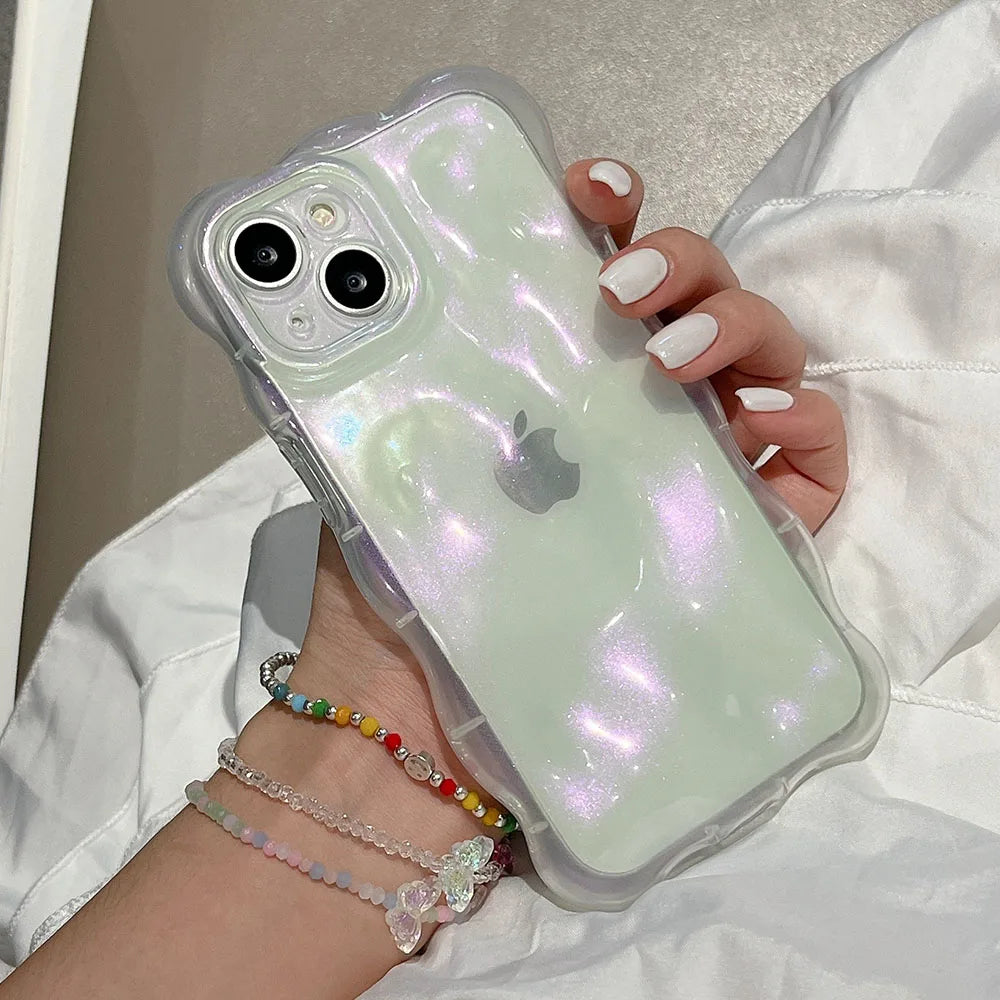 Transparent Bubbles Shape Curly capa for iPhone 13 14 12 Pro Max 11 16 Pro 15 Plus Case Glitter Shockproof Bumper Cover Soft