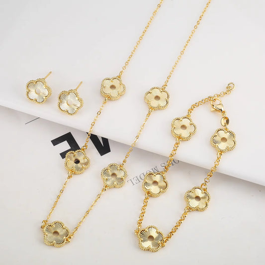 Hollow Metal Double sided Hollow Jewelry Set Sparkling Hot Selling Plum Blossom Jewelry Set Creative New Design For Women Clover
