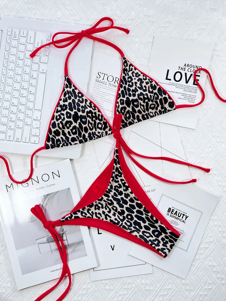 Women’s 2025 Leopard Micro Bikini – Brazilian Thong Halter Lace‑Up Swimsuit, Sexy Two‑Piece BeachwearSexy Leopard Micro Bikini 2025 Women Swimsuit Female Swimwear Thong Bikinis Set Brazilian Halter Beach Wear Lace Up Bathing Suit