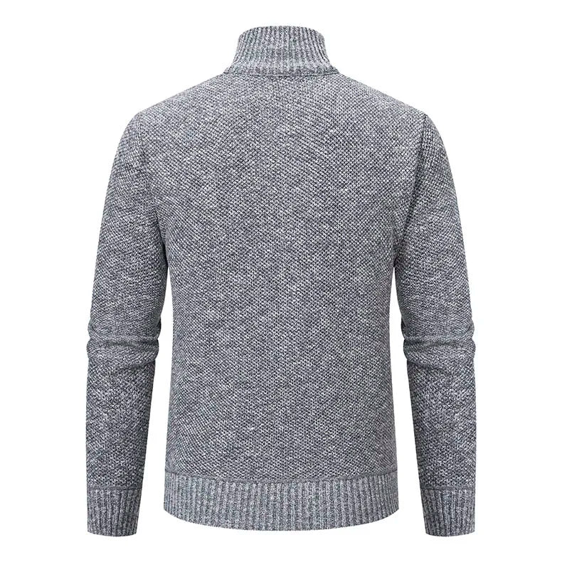 Mens Windproof Jacket Full Zip Fleeced Sweater Cardigan Contrast Stand Collar Sweaters Coat Autumn Winter Velvet Clothes