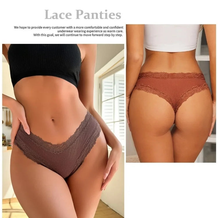 11PCS Women Lace Cotton Panties Seamless Brazilian Panties Sexy Low-Waist T-Back Bikini Female Breathable Underwear Lingerie