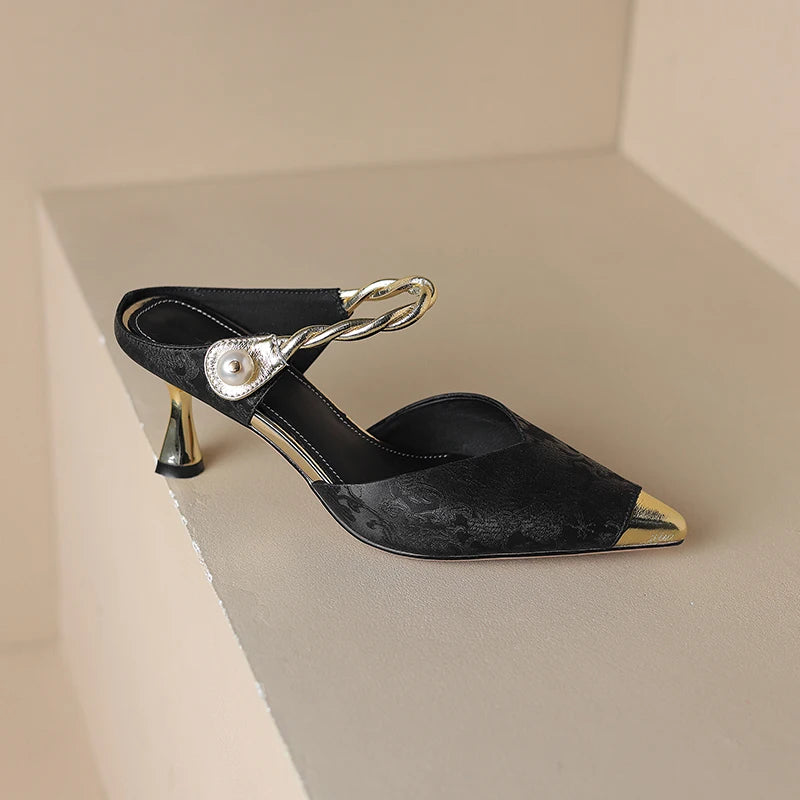 Pointed Toe Pearl Slingback Sandals