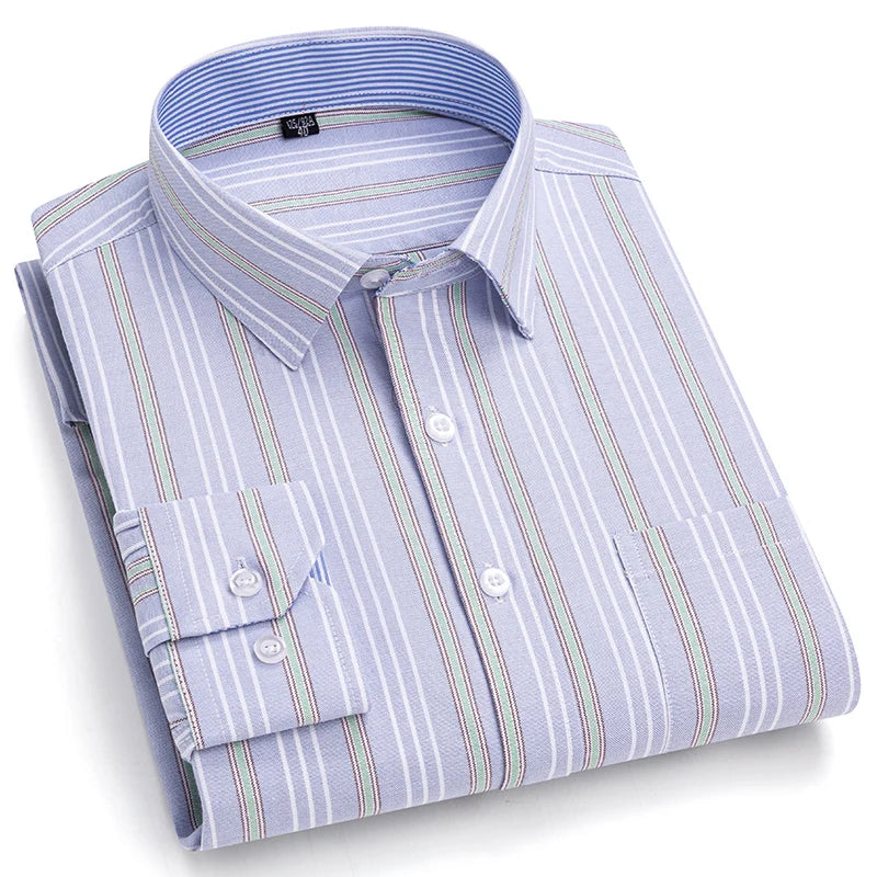 2024 New Quality Men's Social Shirt Long Sleeve 100% Pure Cotton Oxford Soft Plaid Formal Male Clothes Oversized Shirt S-7XL