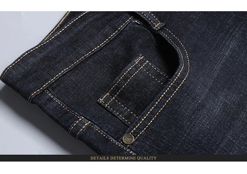Men’s Soft Black Biker Jeans – Classic Stretch Denim Pants (Sizes 32–38) | Masculine Slim/Straight Fit Moto Style