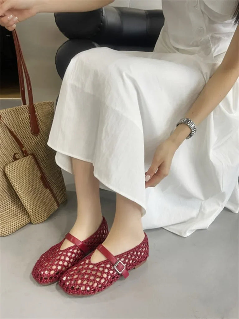 Women’s Woven Hollow‑Out Flat Sandals