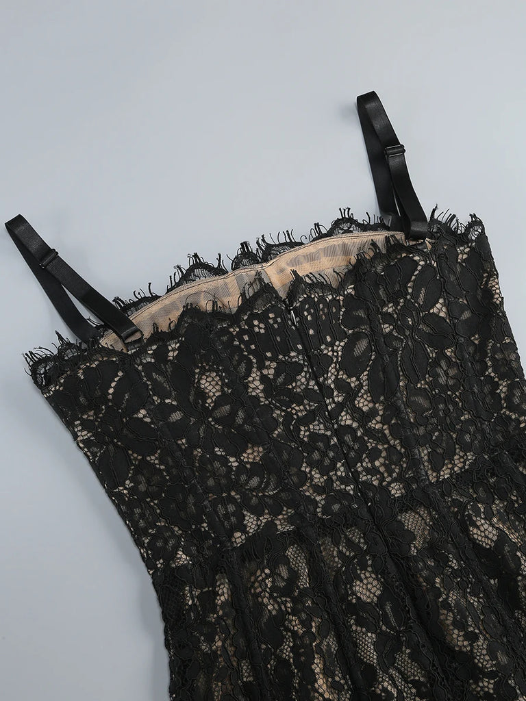 Black Lace Patwork Sleeveless Maxi Dress for Women 2025 Summer Sexy Bodycon Party Dresses Fashion Summer Celebrity Club Wear