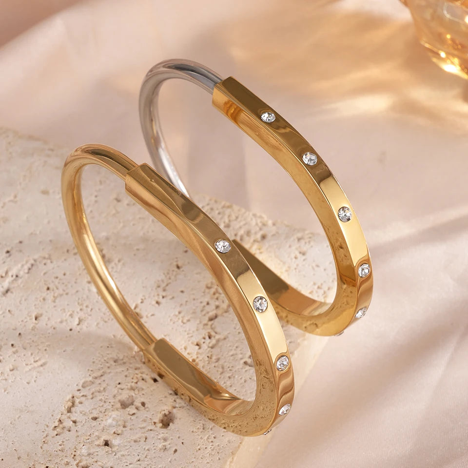 ZAKOL New Stainless Steel Retractable Open Bracelet Bangles for Women Unisex 18K Gold Color Cuff Bangle Party Jewelry Gift