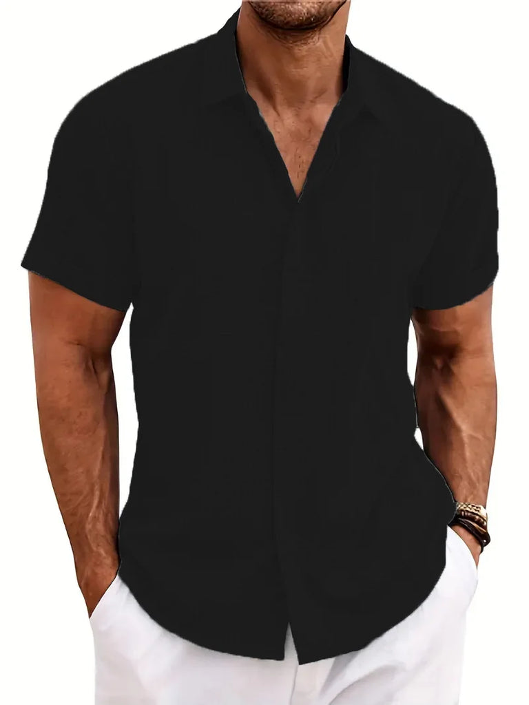 2024 New Men's Summer Lapel Shirt Large Size Loose Casual Comfortable Beach Short-Sleeved Top