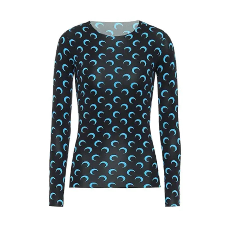 New Printed Mesh Women Base Shirt Spring Autumn Fashion Casual Long Sleeved Sun Protection Ice Silk Inner Layer Women's T-Shirt