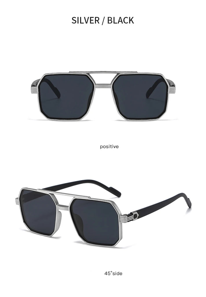 Car Sun Glasses New Fashion Double Beam Polygonal Sunglasses Retro Personalized Trendy Large Frame Eyewear European and American