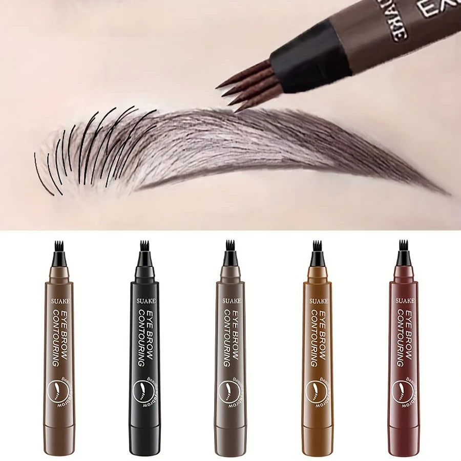 Waterproof 4‑Fork Eyebrow Pen – Microblading‑Effect Pencil for Natural, Hair‑Like Brows (5 Colors)