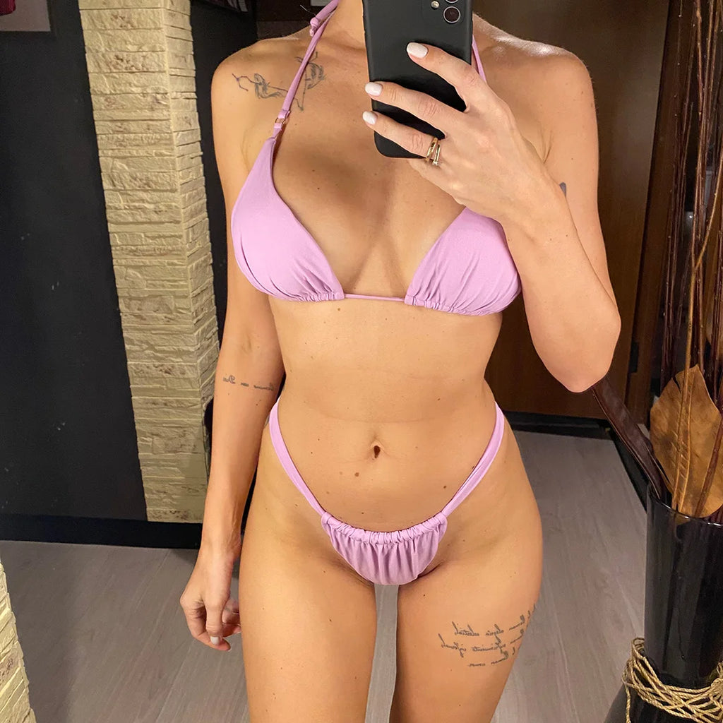 Women’s Halter High‑Leg Bikini Set – Sexy Two‑Piece Swimsuit in 14 Colors, V4010 Summer Beachwear