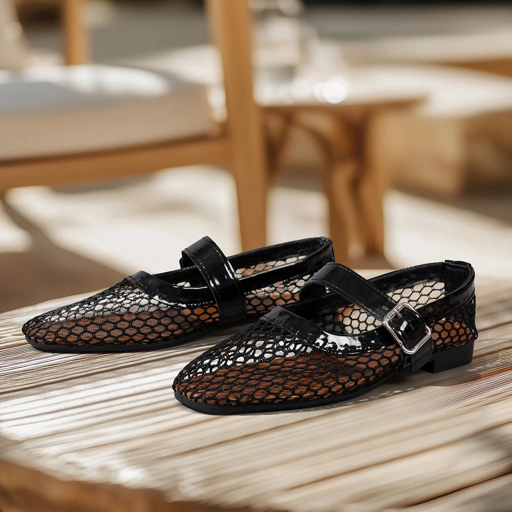 2025 Women’s Round Toe Flat Shoes — Breathable Hollow Ballet Mary Jane Sandals Casual Designer Style