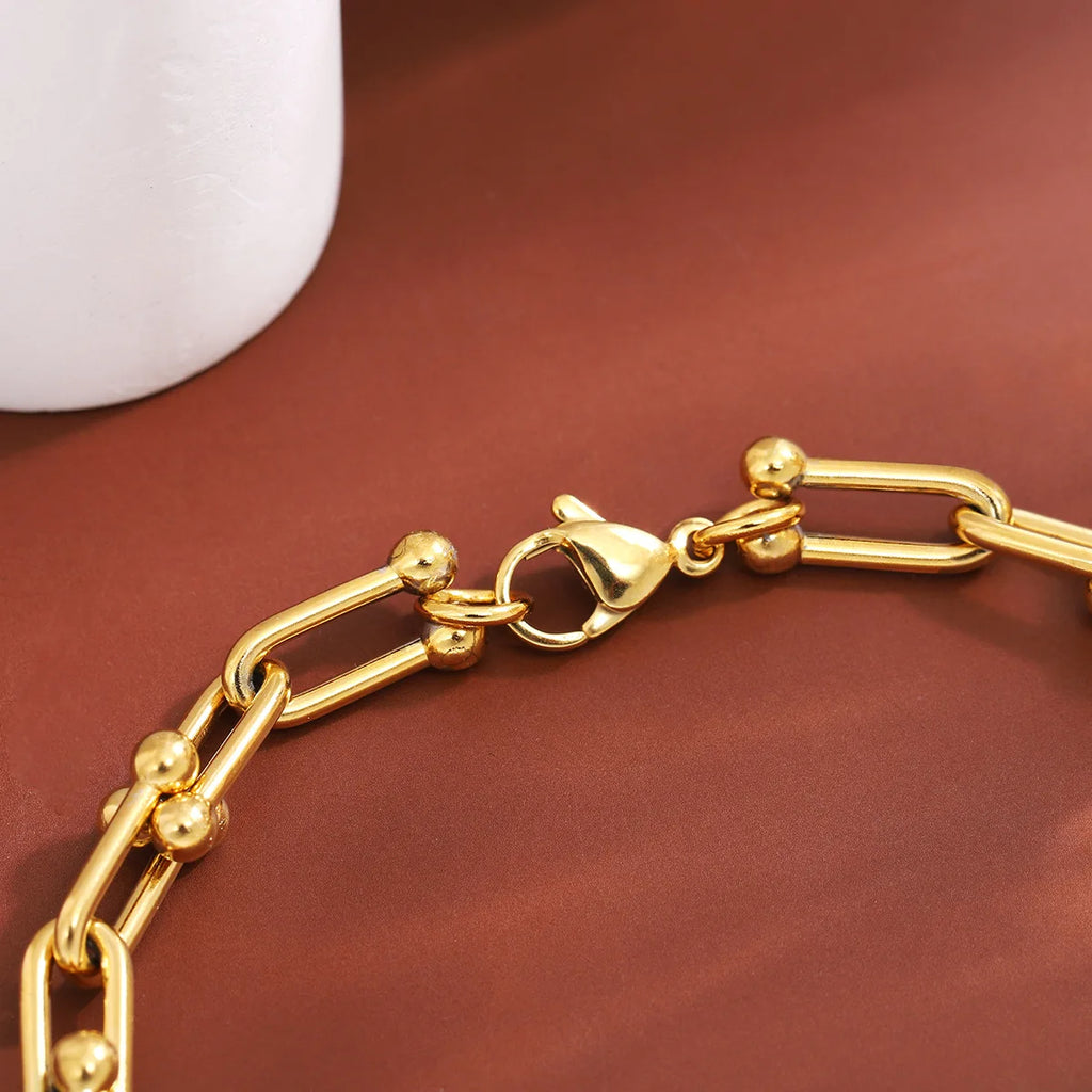 Fashion Charm U-Shaped Bracelet For Women Men Stainless Steel 18K Gold Plated Chain Unisex Jewelry Gift daily wear