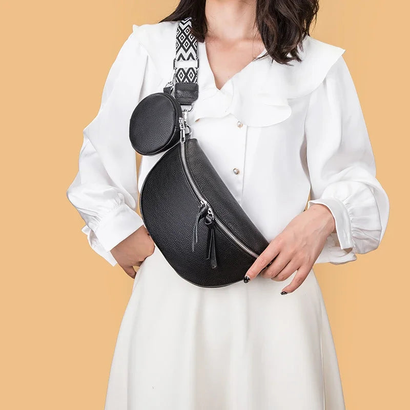 Luxury Genuine Leather Woman Chest Bag High Quality Cow Leather Women's Crossbody Bag With Small Purse Female Handbags Waist Bag