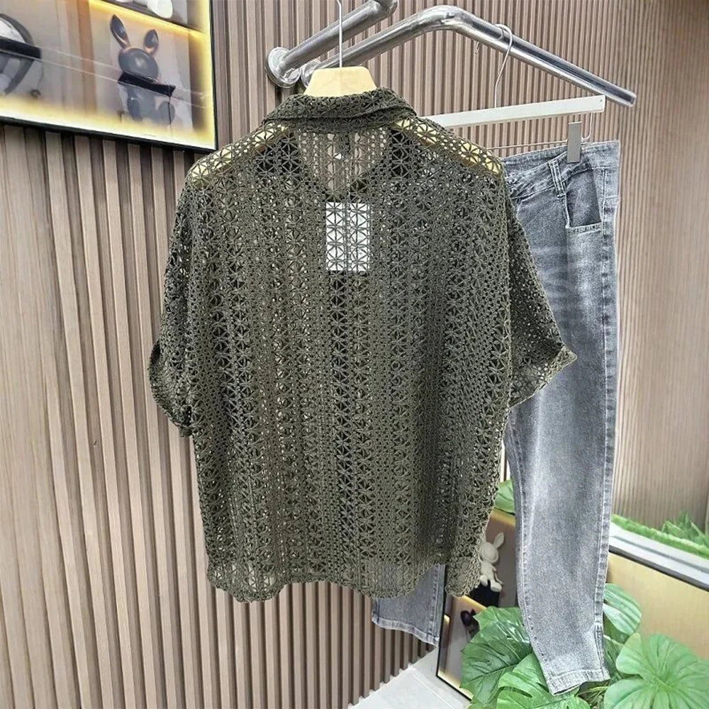 Men’s Knitted Hollow Short‑Sleeved Shirt