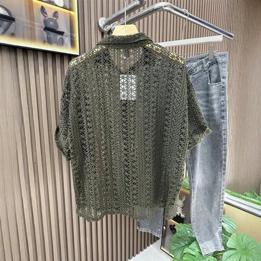 Men’s Knitted Hollow Short‑Sleeved Shirt