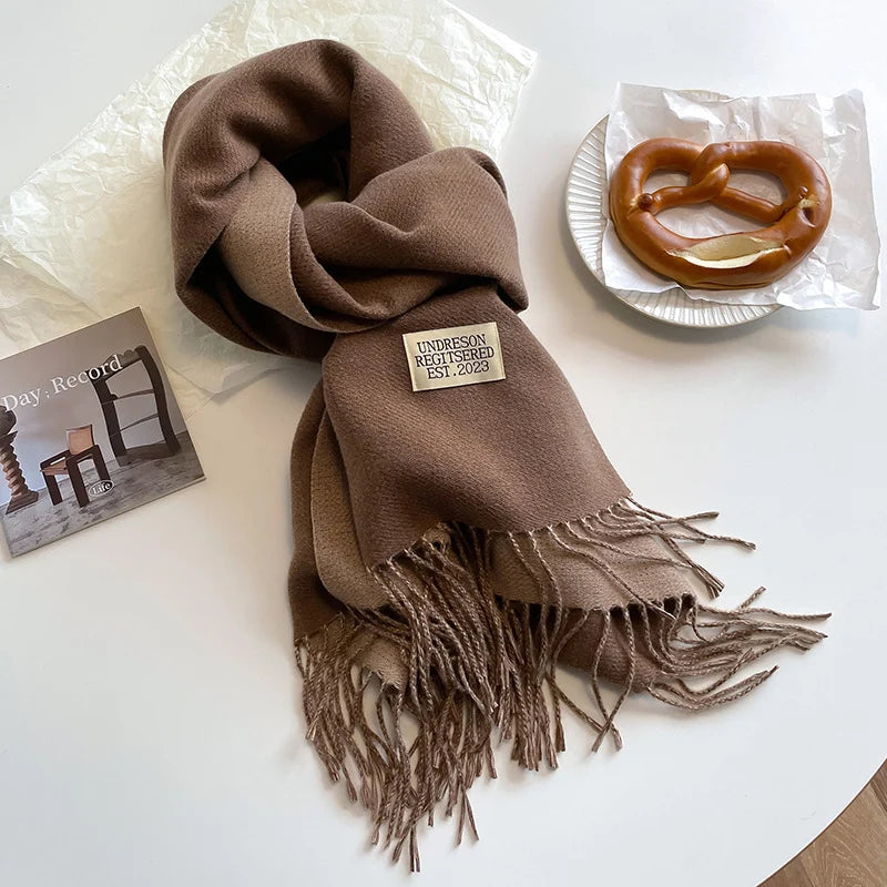 Fashion Solid Cashmere Warm Scarf New Design Pashmina Winter Double Side Diffrent Color Shawl Wraps Bufanda with Tassel Blanket