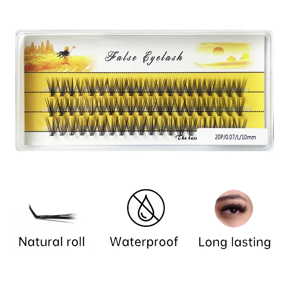 20D L‑Type Cluster Eyelash Extensions – 3D Natural Russian Volume Fans (60 Bundles per Box)