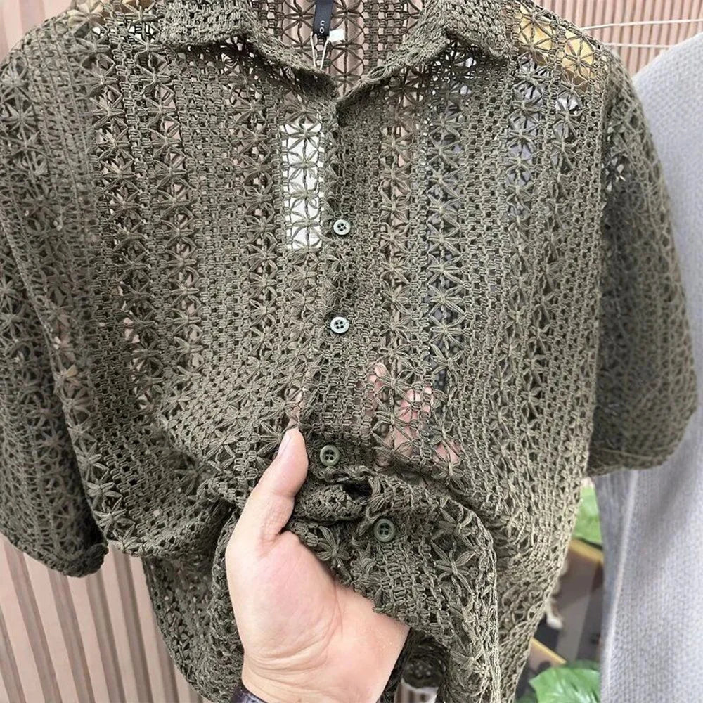 Men’s Knitted Hollow Short‑Sleeved Shirt