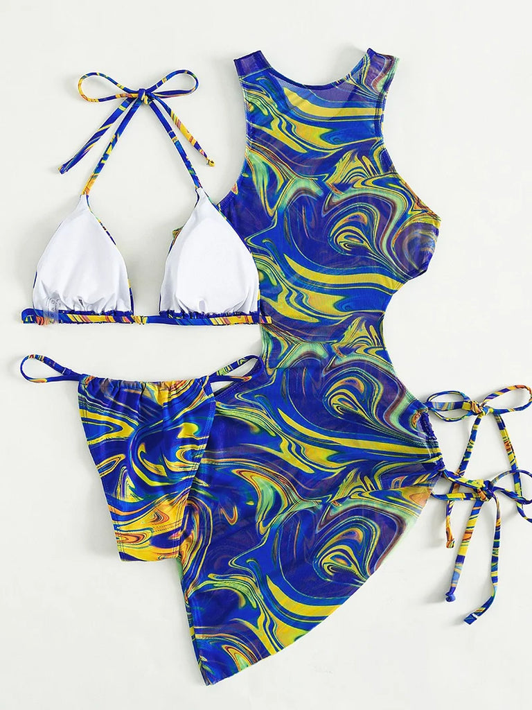Women’s 3‑Piece Leopard Halter Bikini Set — Sexy Backless Bandage Swimsuit with Beach Cover‑Up (2026 Swimwear)