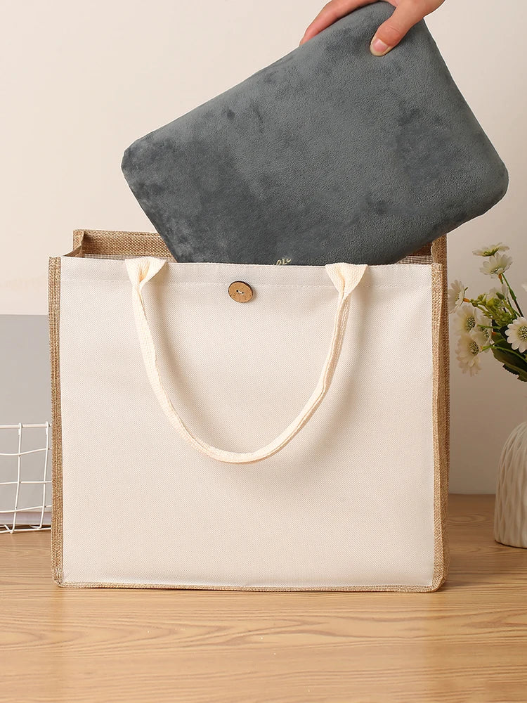 New linen handbags large capacity jute handbags imitation linen shopping bag travel organizer picnic bag