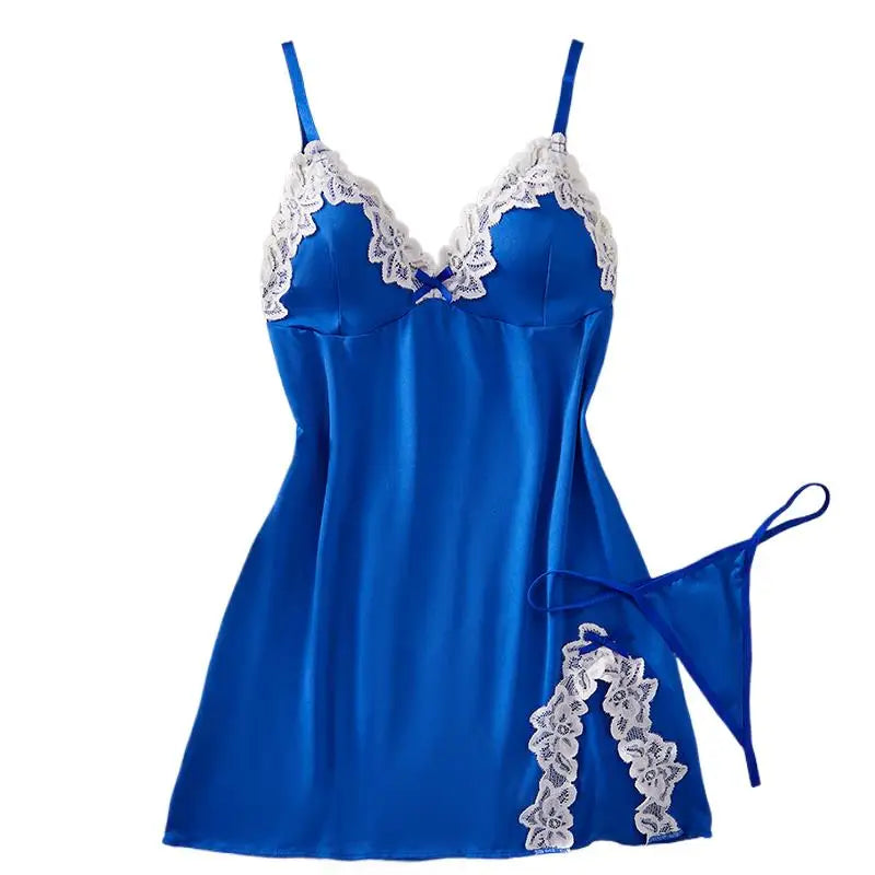 Light Purple Deep‑V Lace Bow Nightdress