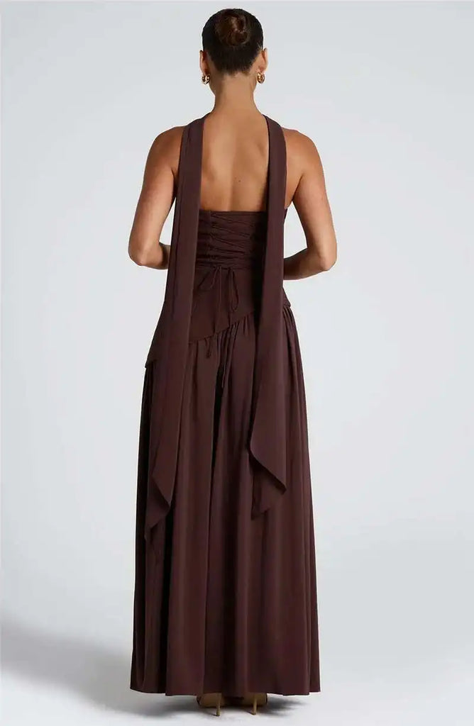 Mozision Strapless Off-shoulder Sexy Maxi Dress For Women Gown Patchwork Scarf Collar Thigh High Split Club Party Long Dress