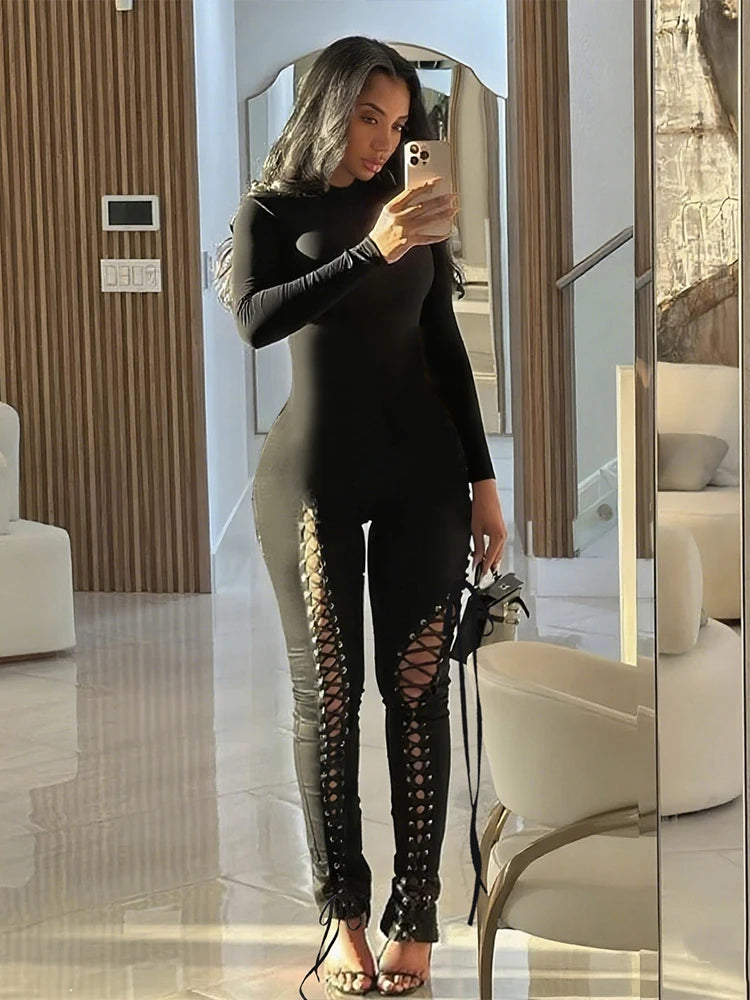 Nibber Women’s Cross‑Bandage Tassel Jumpsuit
