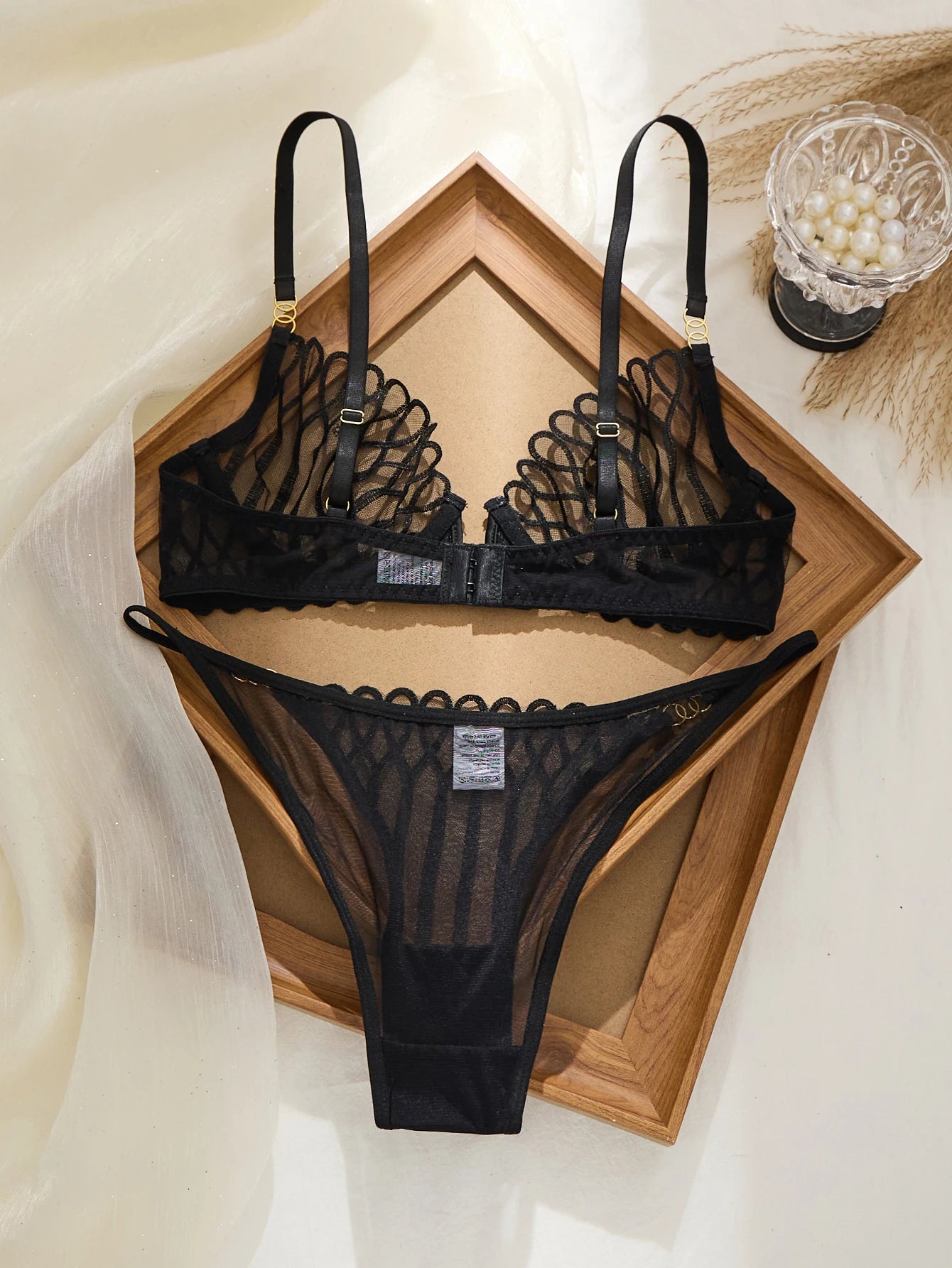 French‑Style Embroidered Transparent Lingerie Set