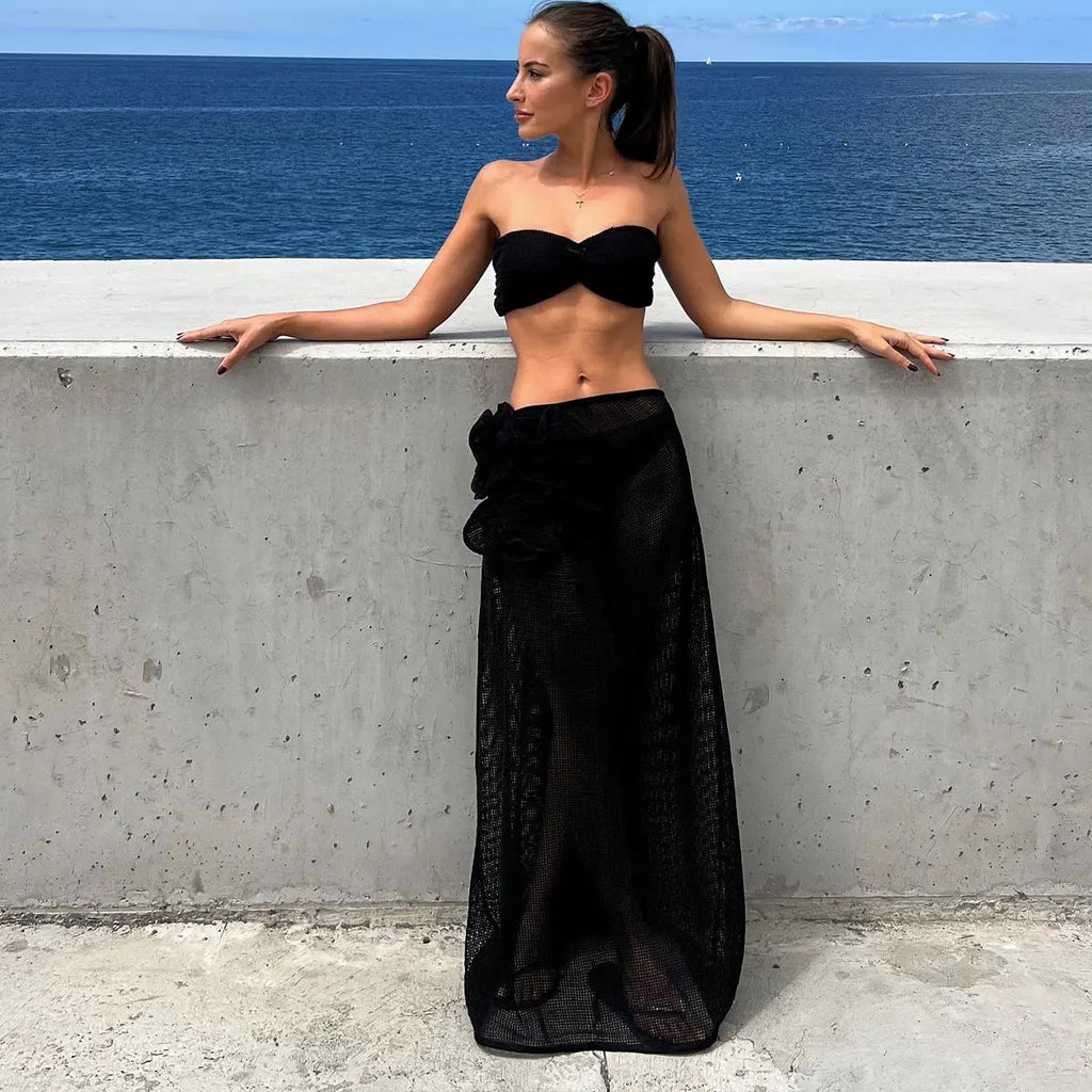 2025 3pack Bikini with Beach Skirt Swimwear Women 3D Flower Swimsuit Halter Bathing Suit Beachwear Bikini Set Biquini