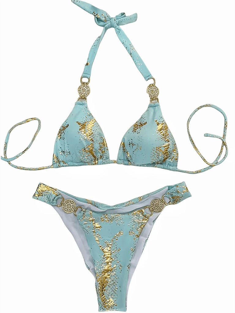 Women’s 2026 White Snake‑Skin Rhinestone Micro Bikini – Luxury Brazilian Push‑Up Thong Swimsuit